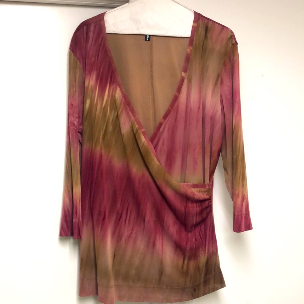 Essentials by Milano ruched shirt, stretchy material, large, like new